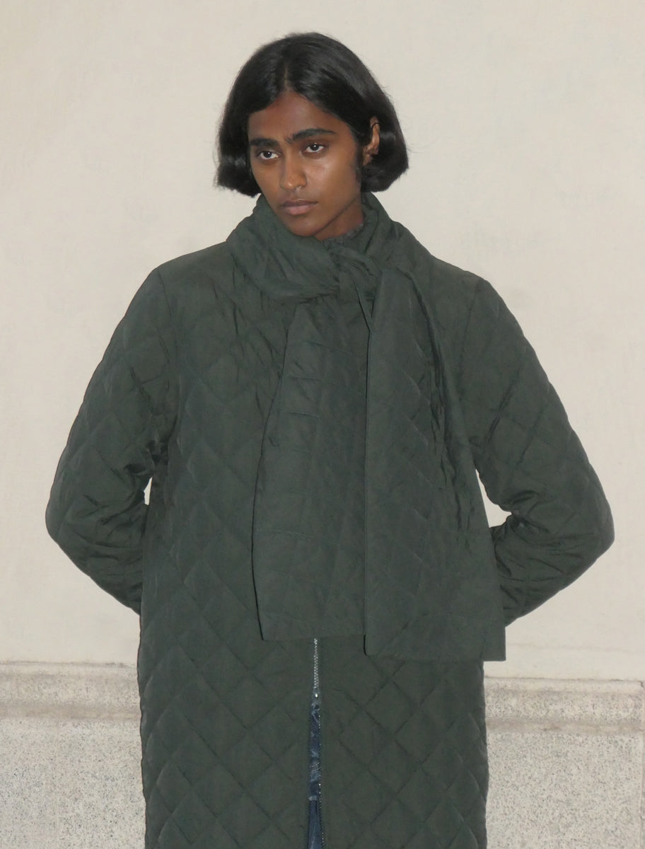 Otter long padded puffer removable scarf khaki