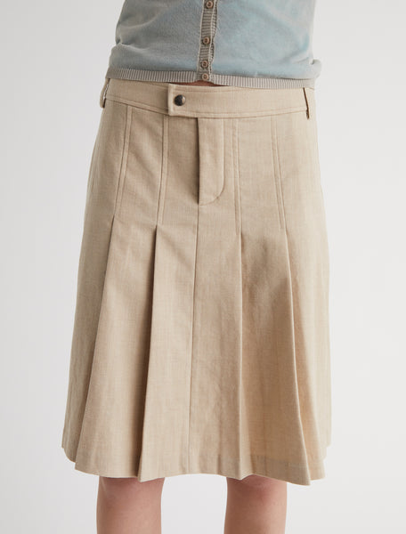 LAI-Ecru Elastic low-waisted midi pleated skirt. – paloma wool