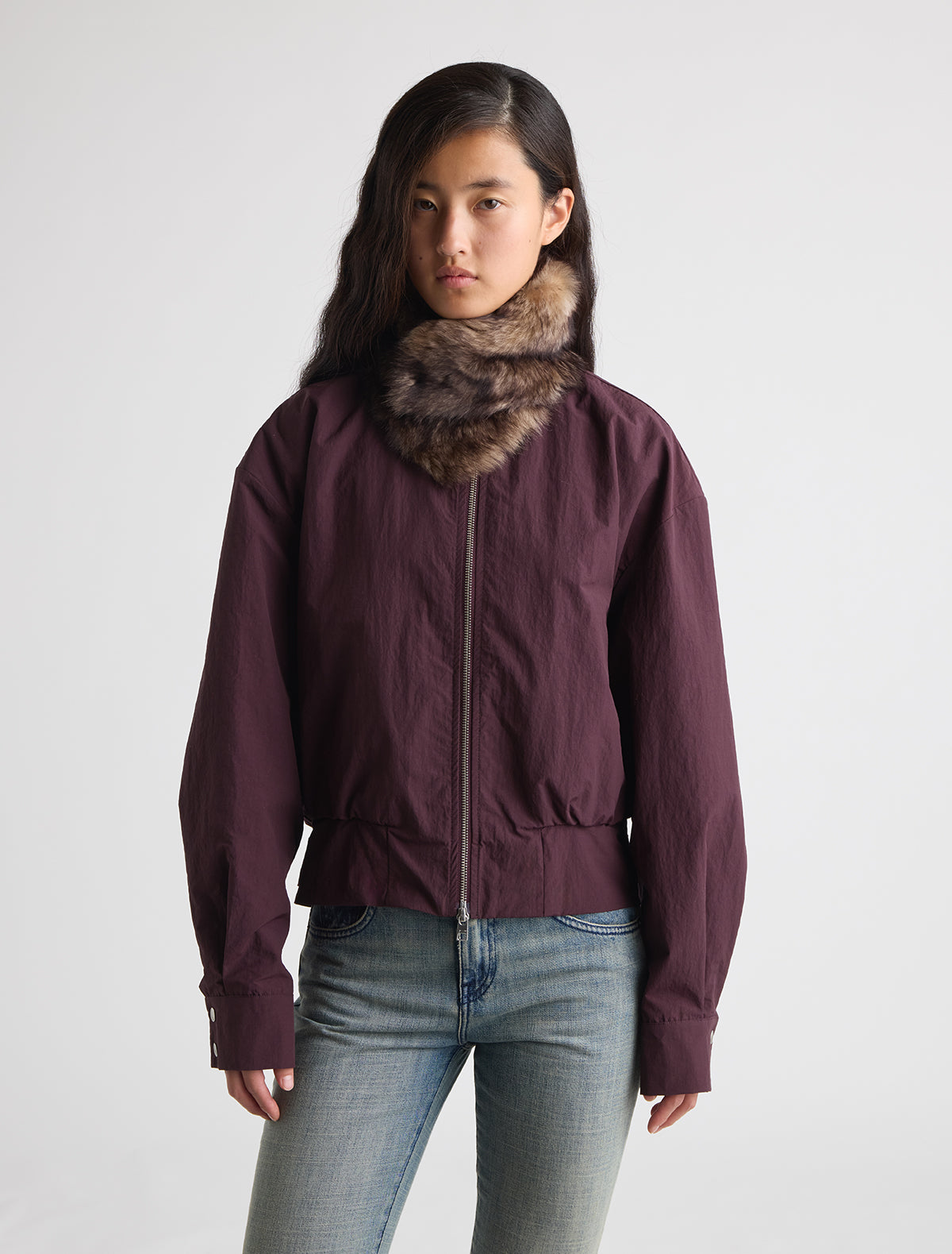 Larry double faced lamb fur collar snap button fastening brown