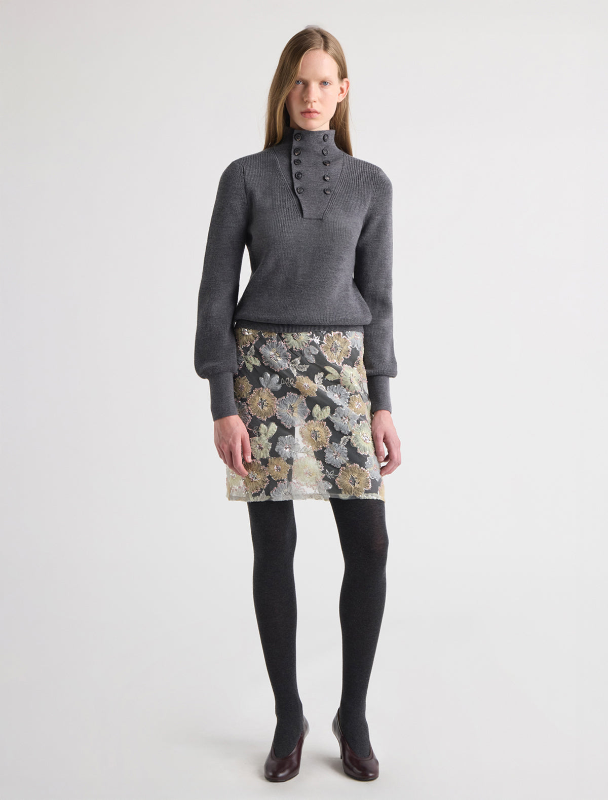 Lasi straight skirt floral embellishment detailing offwhite