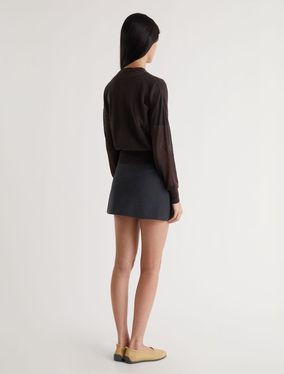 Leds sheer cotton sweater brown