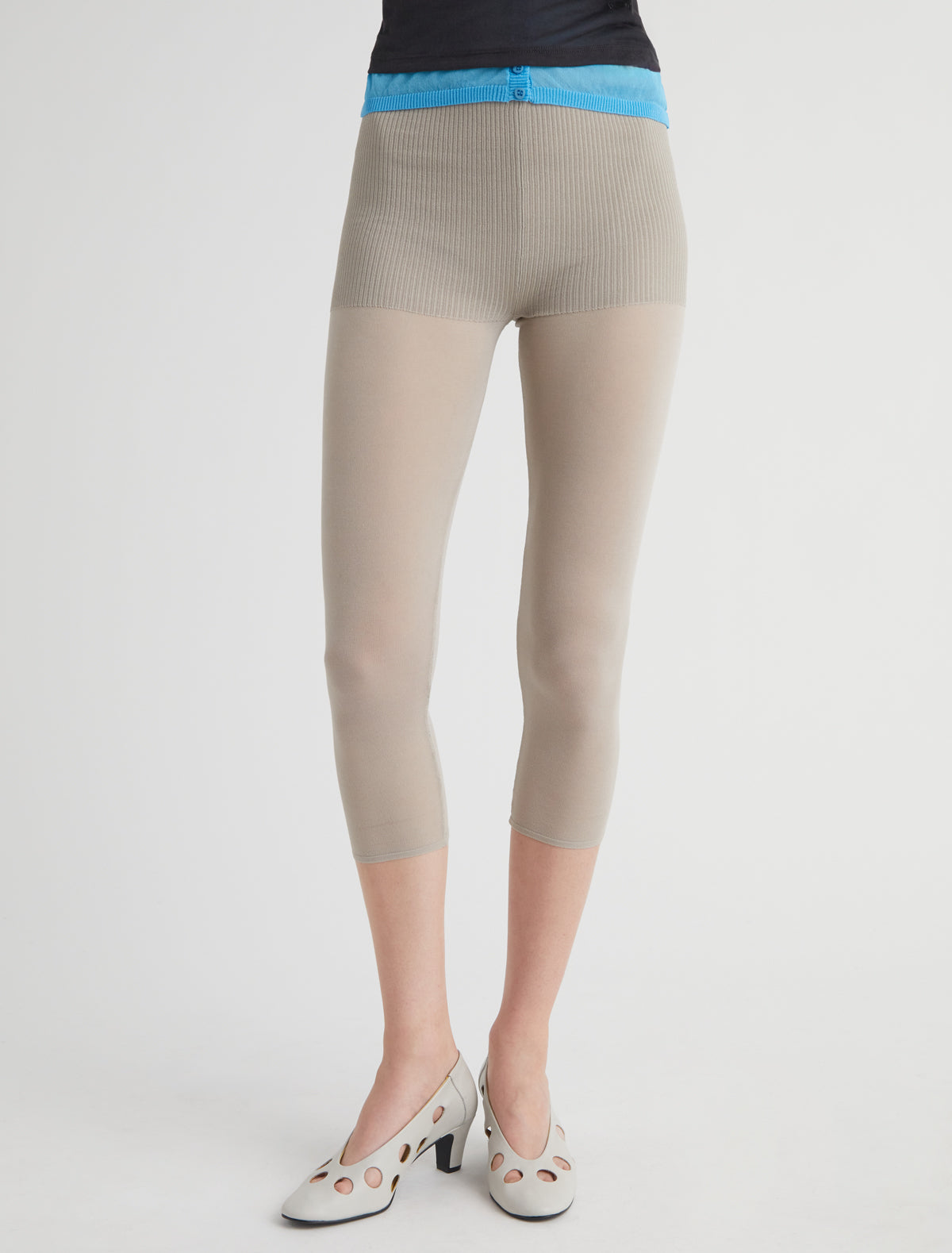 Meleta second skin feel knitted capri leggings beige