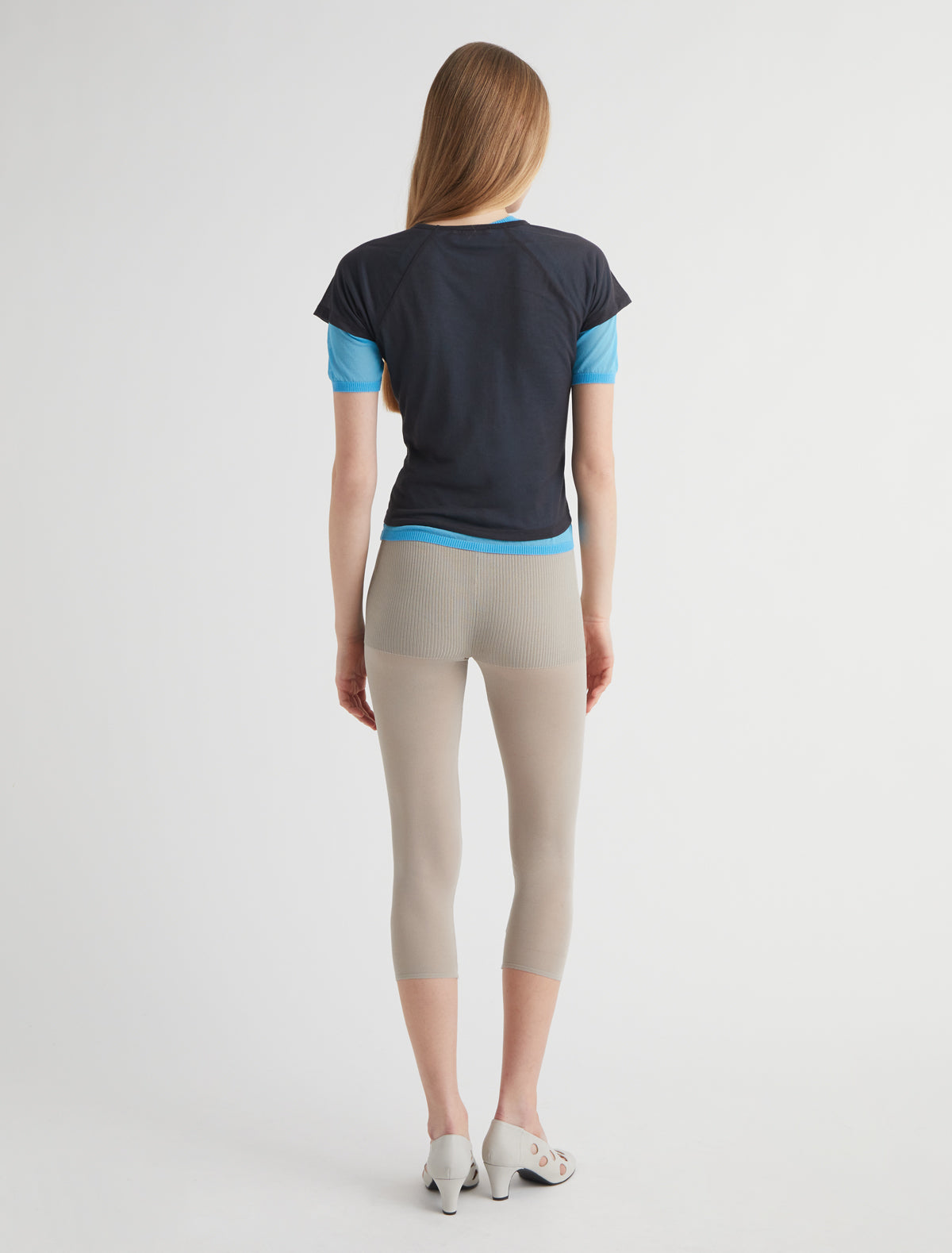 Meleta second skin feel knitted capri leggings beige