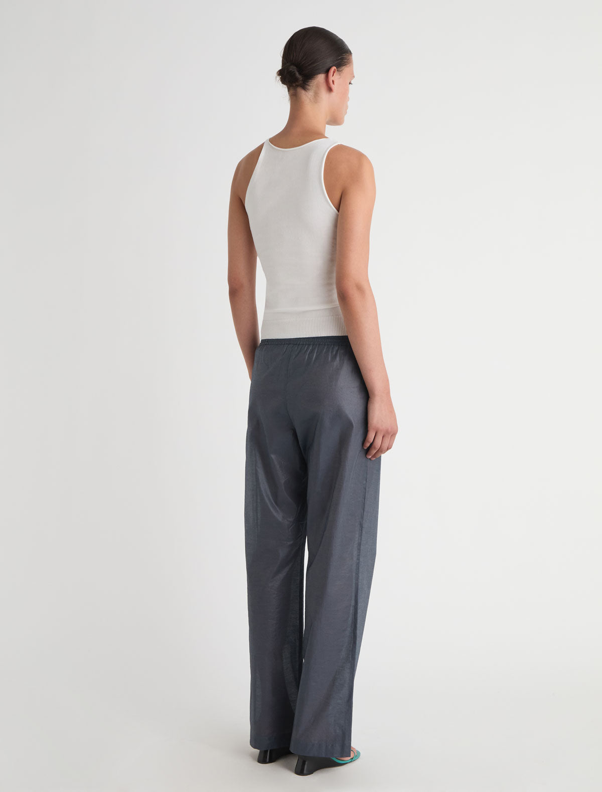 Limone wide leg pants elastic waistband small embroidered