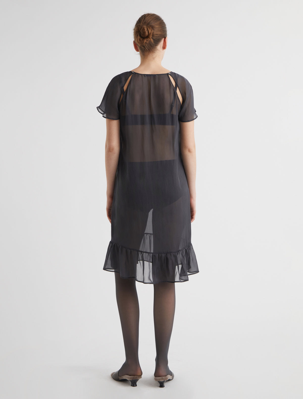 Lira dress midi dress short sleeves openings armholes ruffled hem darkgey