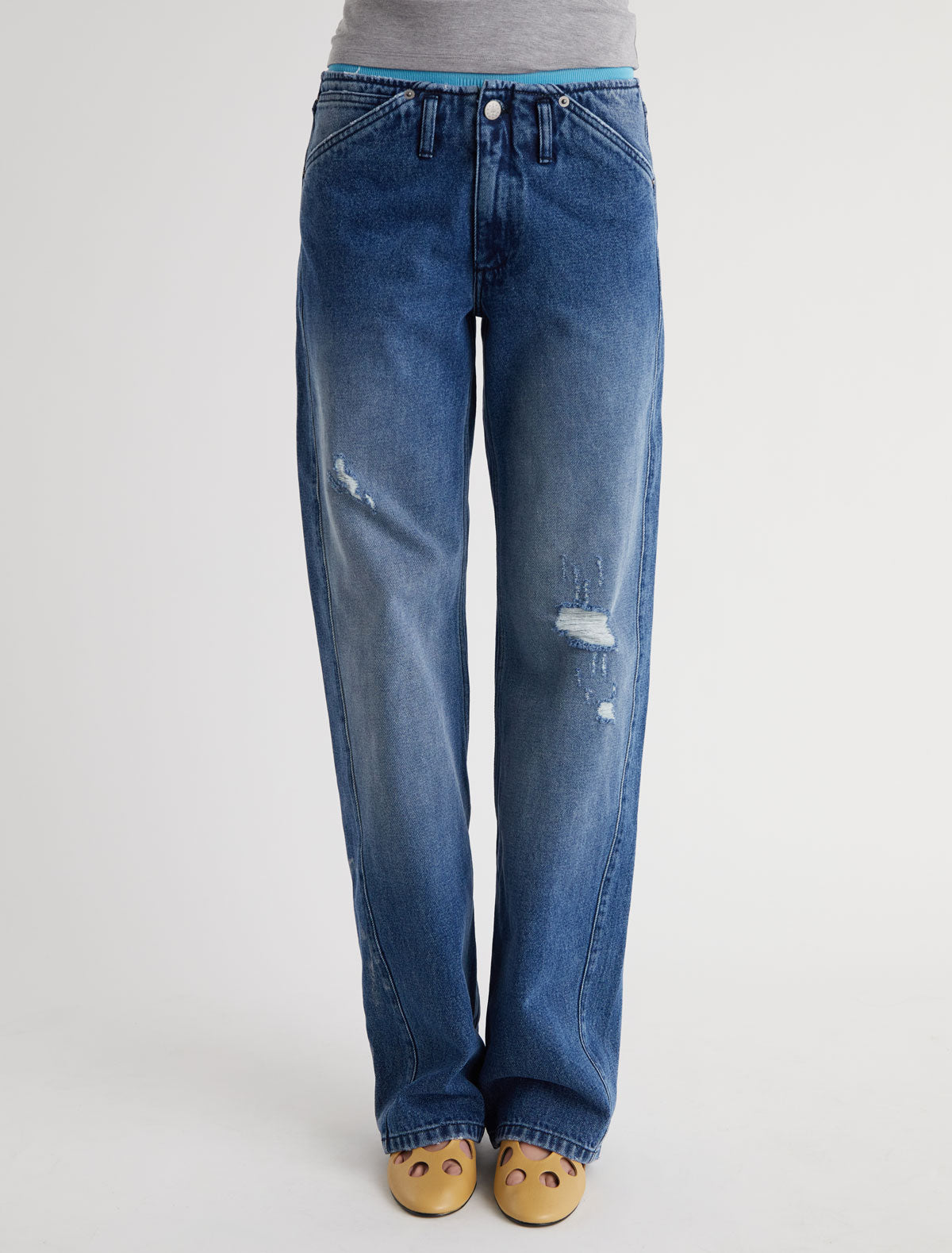 Lonati denim trousers without waistband large pockets 2