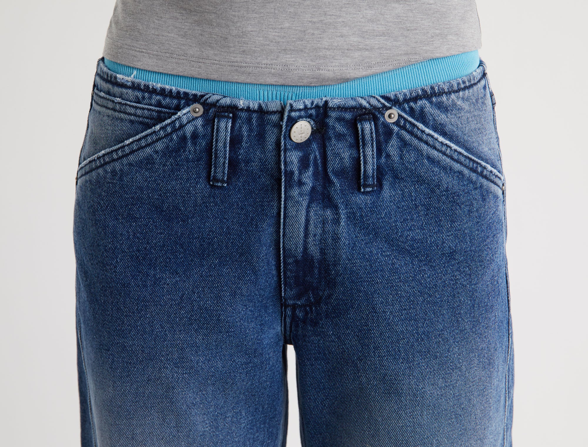 LONATI-Denim trousers without a waistband, with large pockets