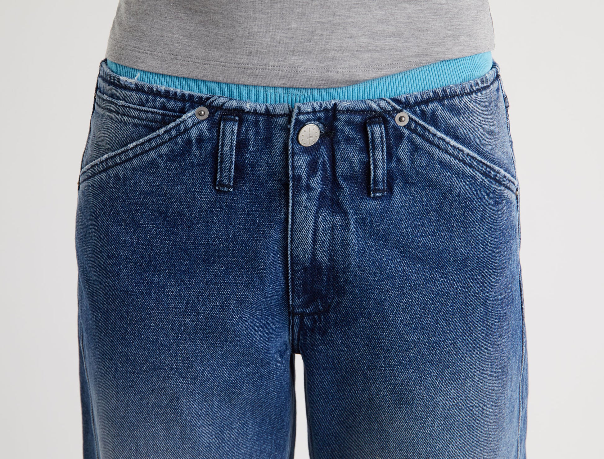 Lonati denim trousers without waistband large pockets 2