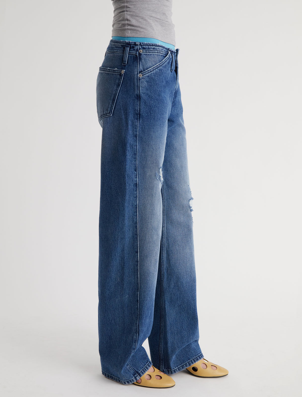 Lonati denim trousers without waistband large pockets 2