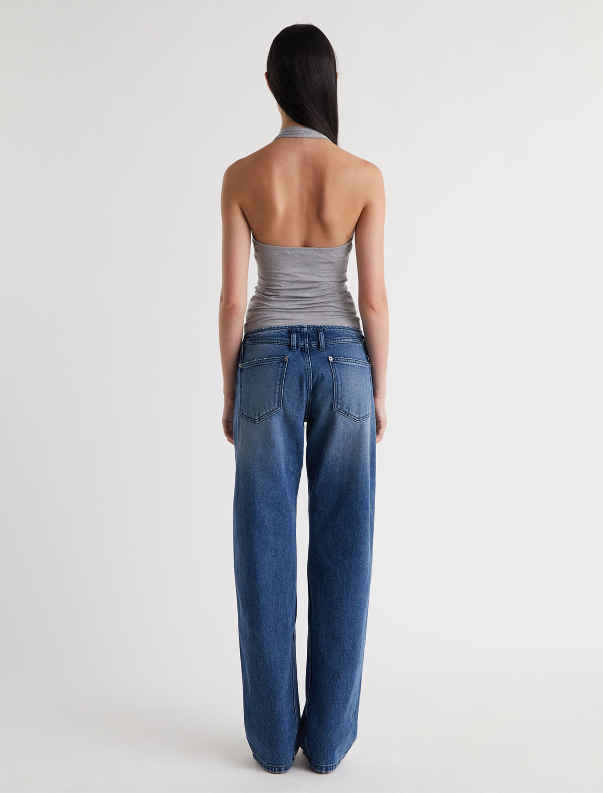 Lonati denim trousers without waistband large pockets 2
