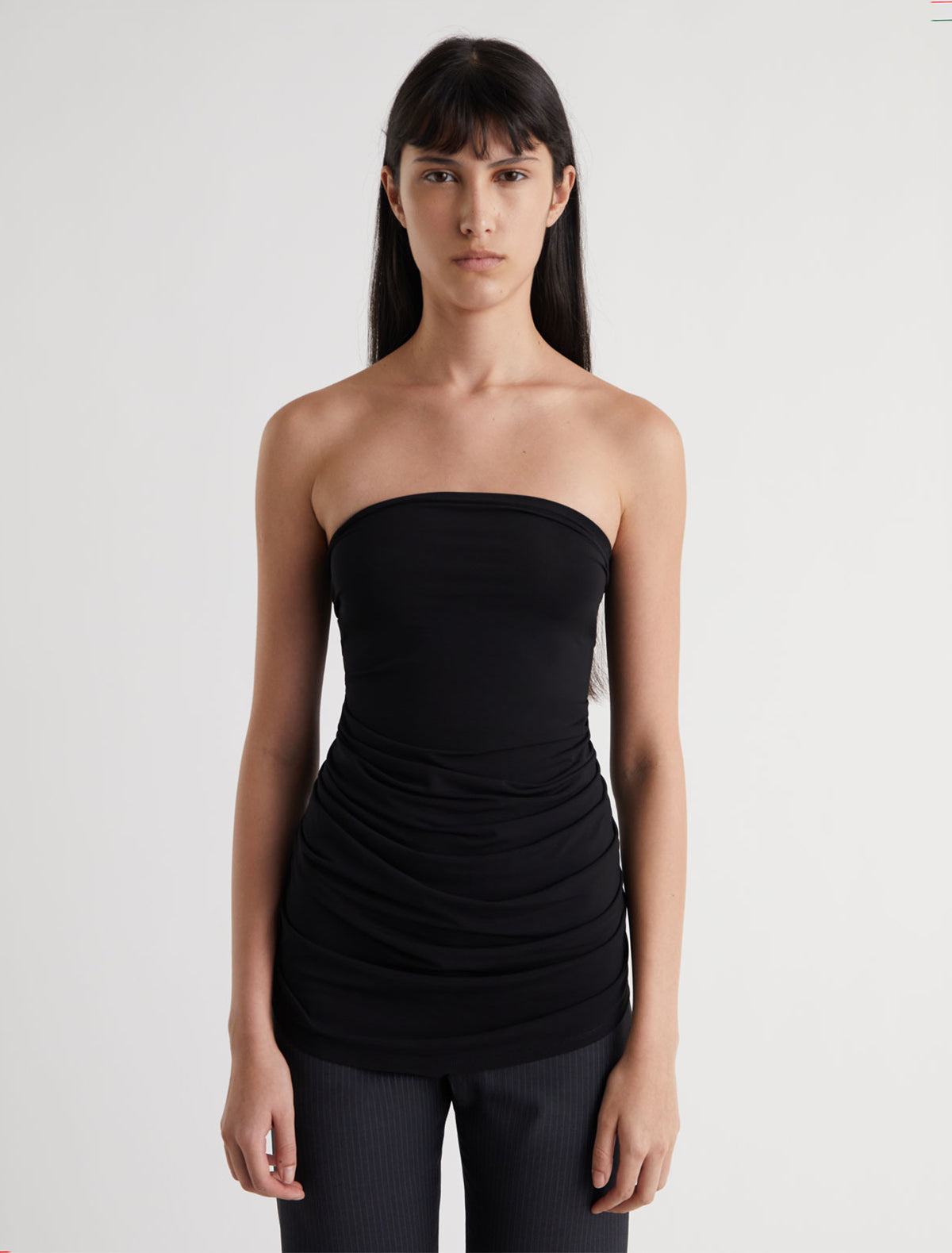 Long adriana sash style belt gathered fabric panel leather part black