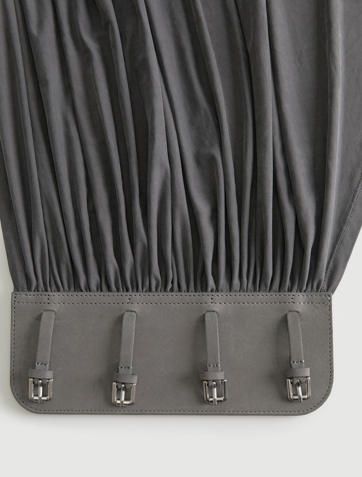 Long adriana sash style belt gathered fabric panel leather part grey vigore
