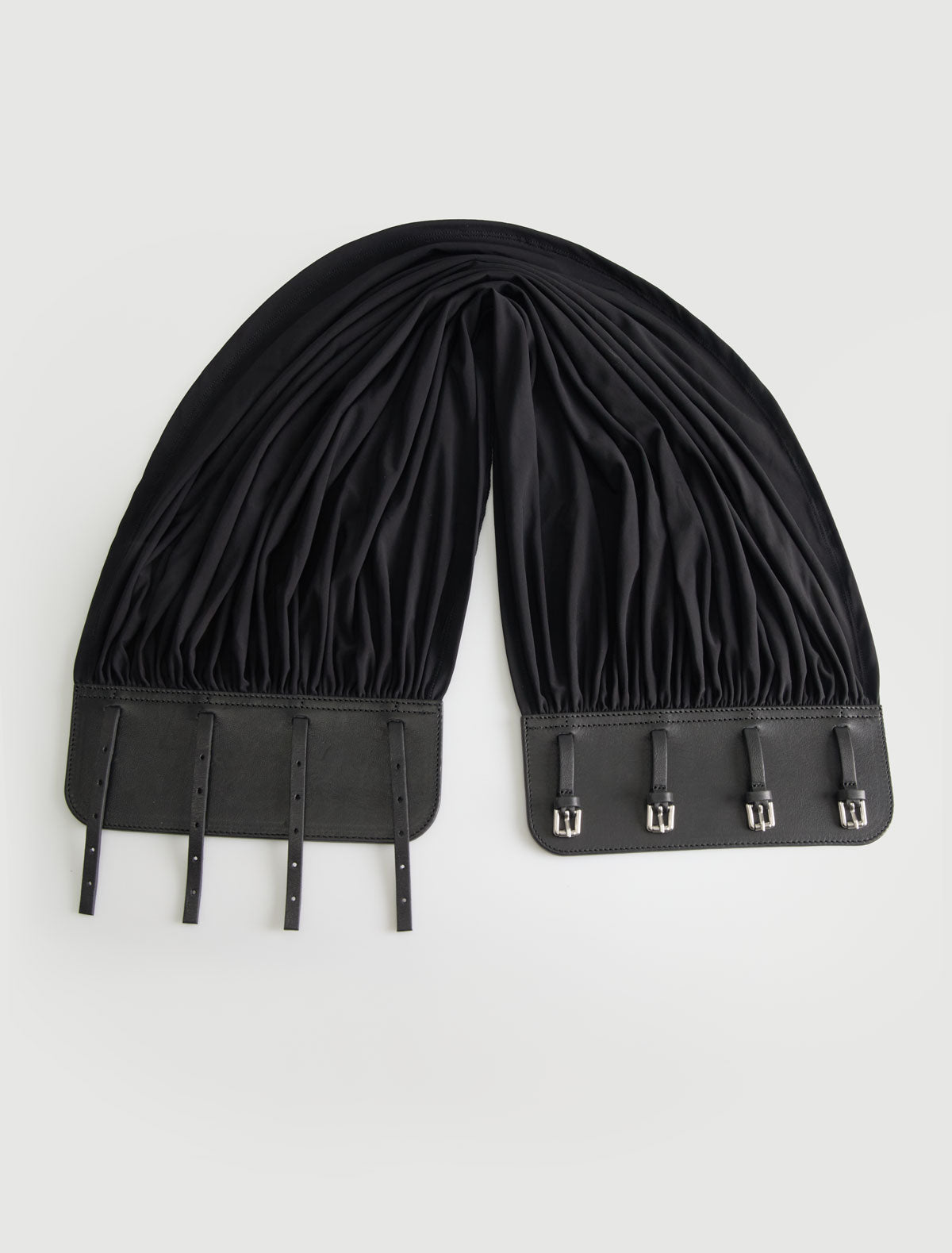 Long adriana sash style belt gathered fabric panel leather part black