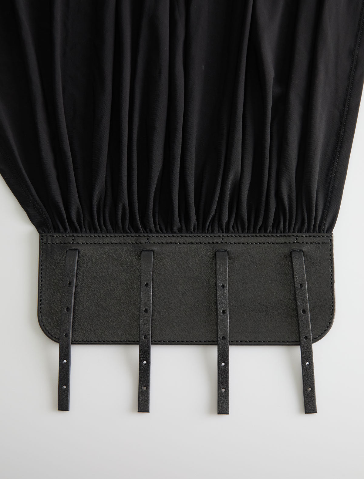 Long adriana sash style belt gathered fabric panel leather part black