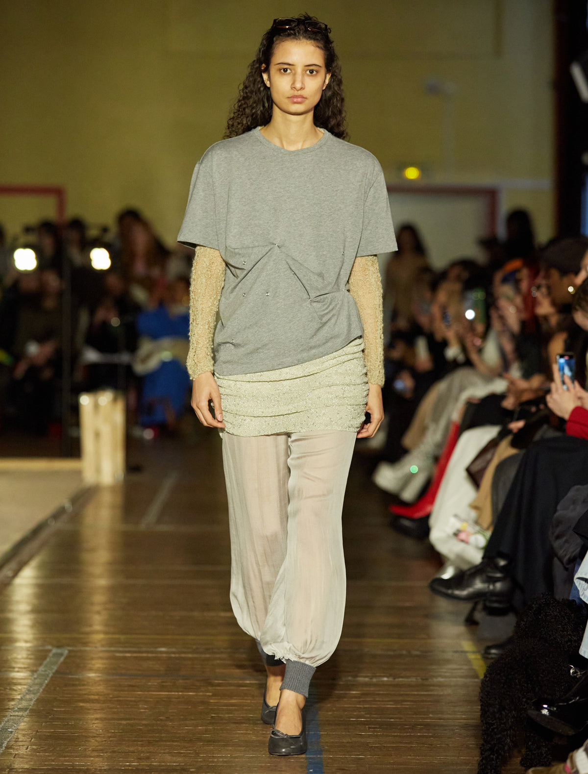 WEZA-Light grey delicate, sheer harem silk pants with elastic waistband and  ankles.