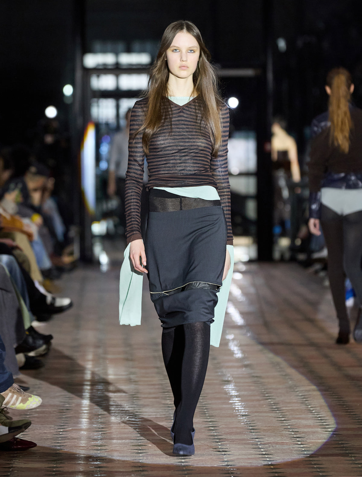 Iglu striped slightly sheer sweater darkbrown