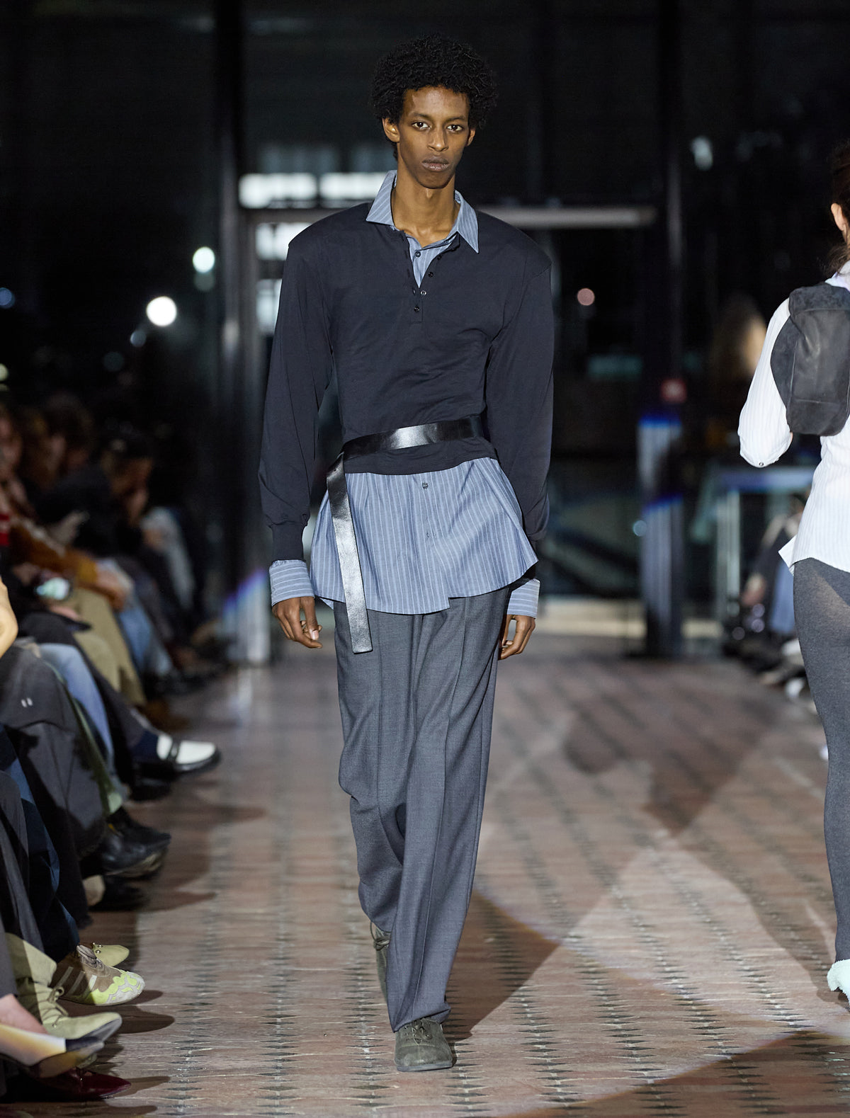 Long boa striped poplin men shirt