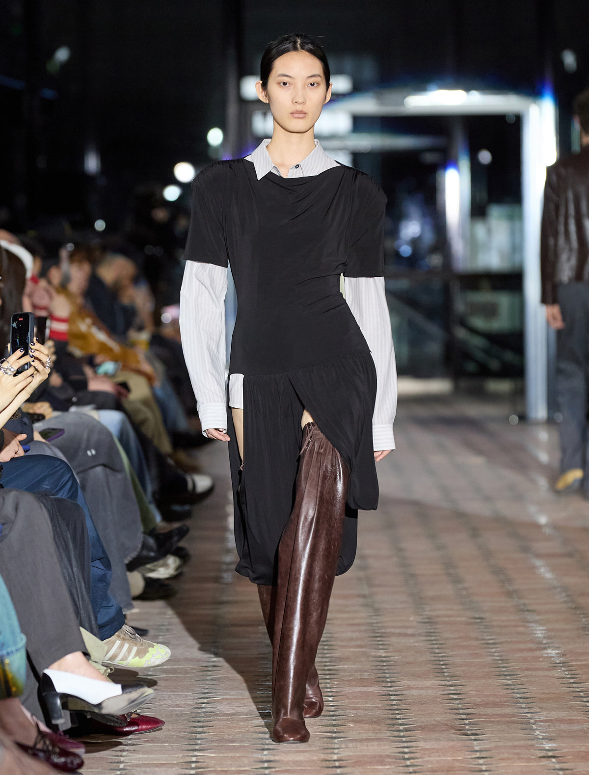 Tall victoria loose high rise leather boots front lacing brown