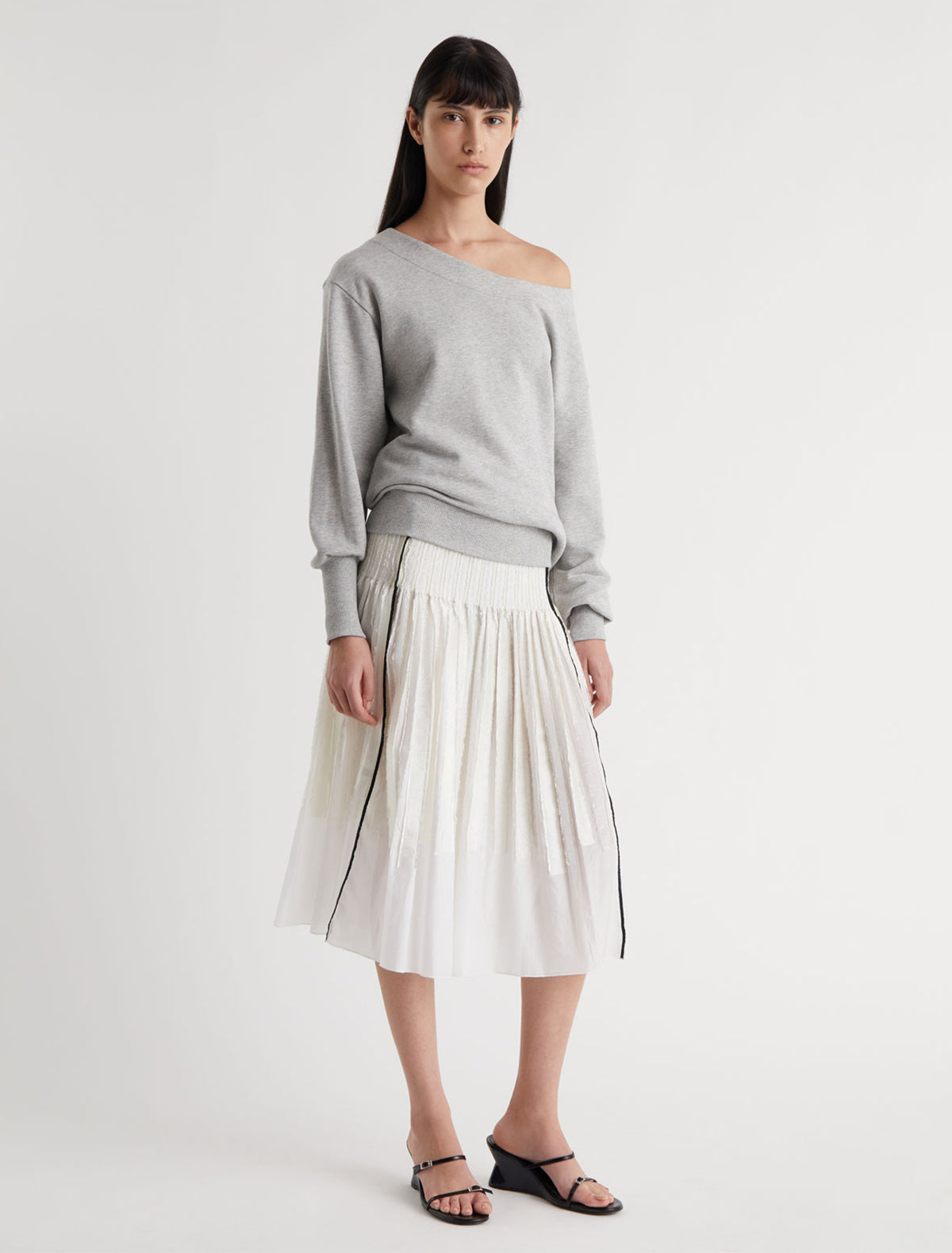 Lupe midi flared skirt fitted upper section volume bottom white