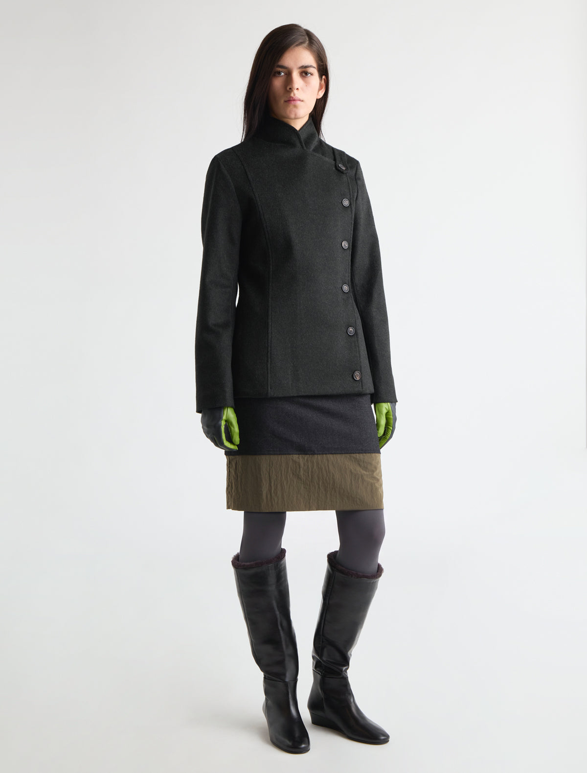 Lusiel straight skirt nylon panel hem darkgrey