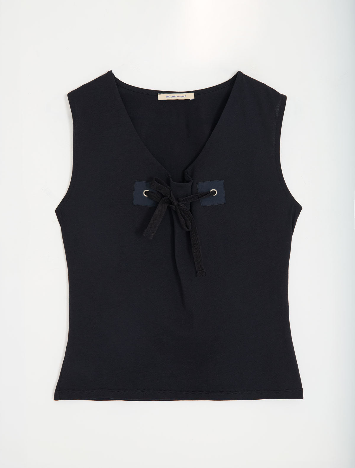 Manir sleeveless top chest patch eyelet adjustable strap black