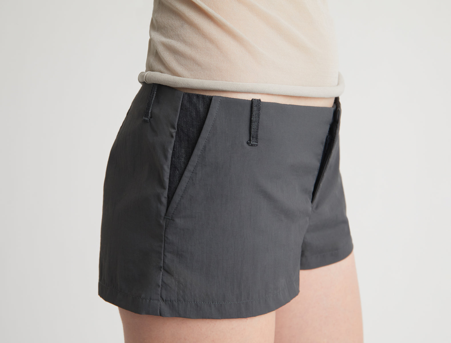 Masip low rise nylon shorts side pockets denim details