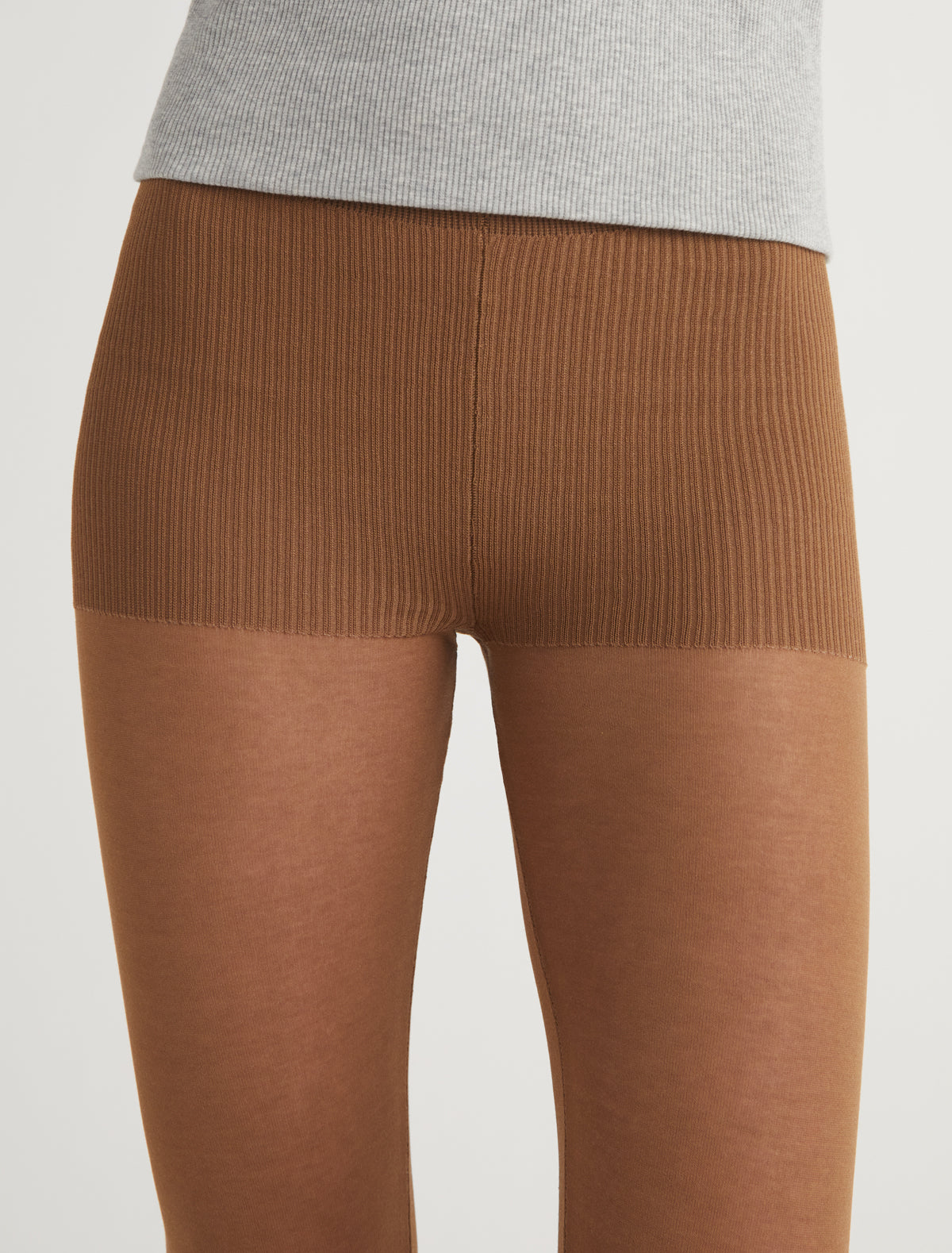 Meleta second skin feel knitted capri leggings brown