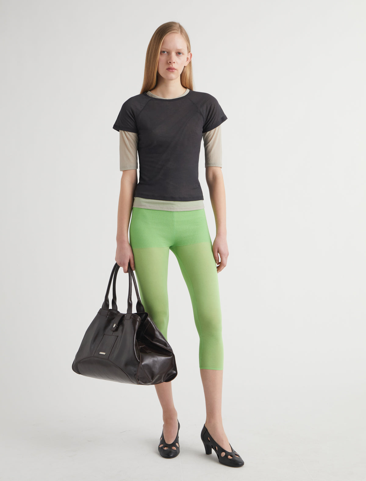 MELETA-Green second-skin feel knitted capri leggings – paloma wool