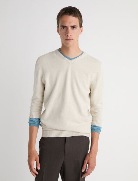 MEL-Off-white V-neck sweater with elbow-length sleeves – paloma wool