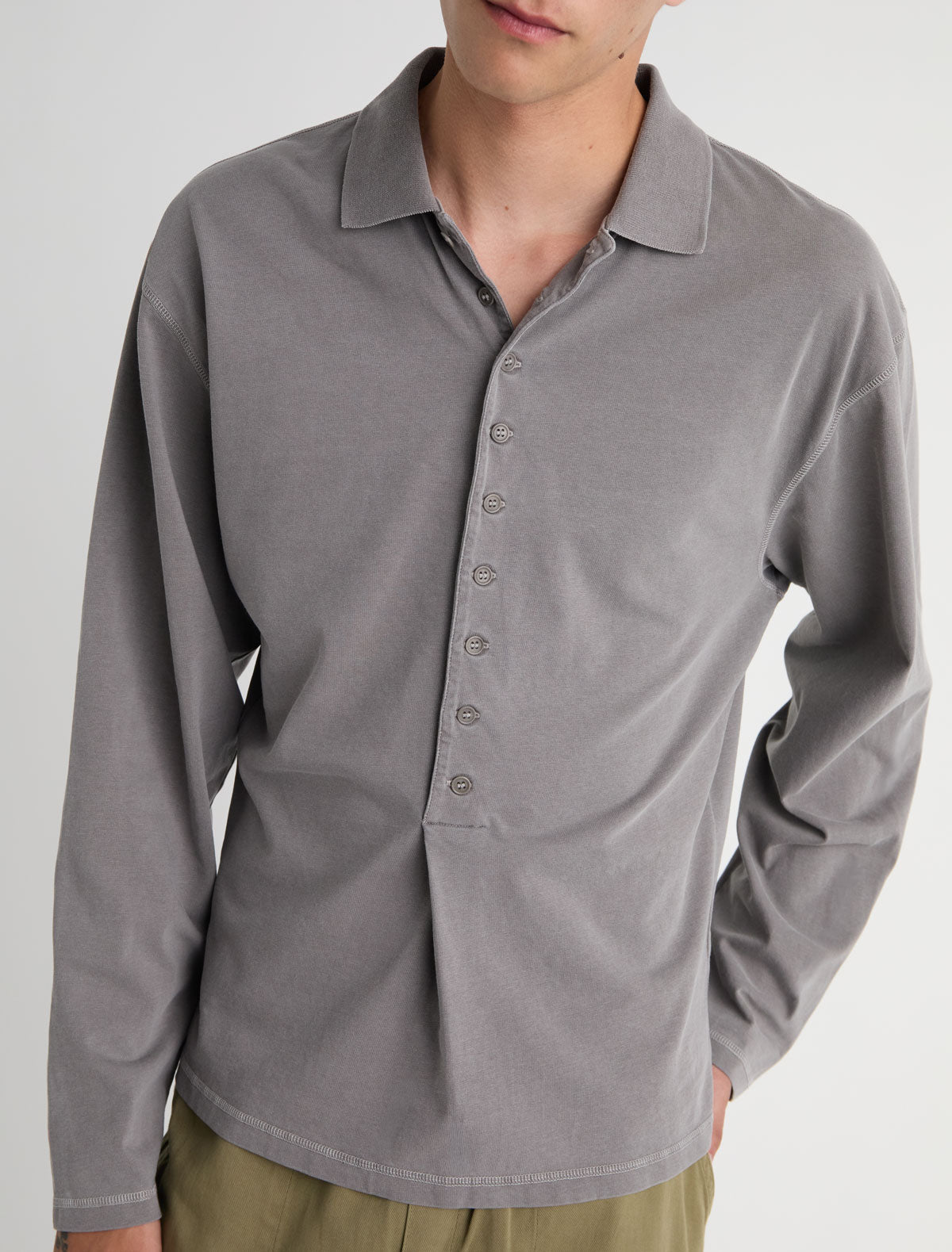 Mori long sleeve polo worn effect