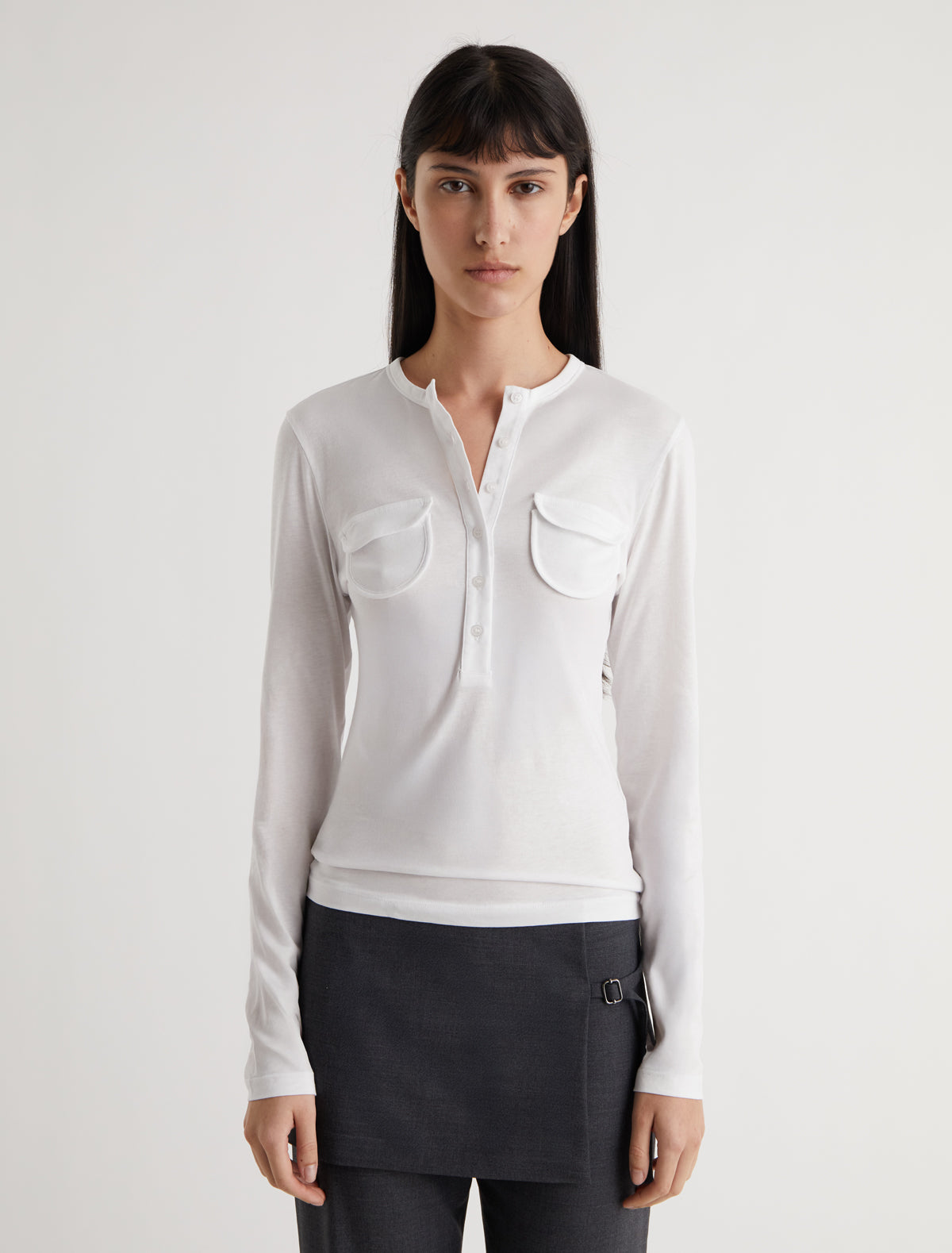 Nestor long sleeve top button placket chest pockets