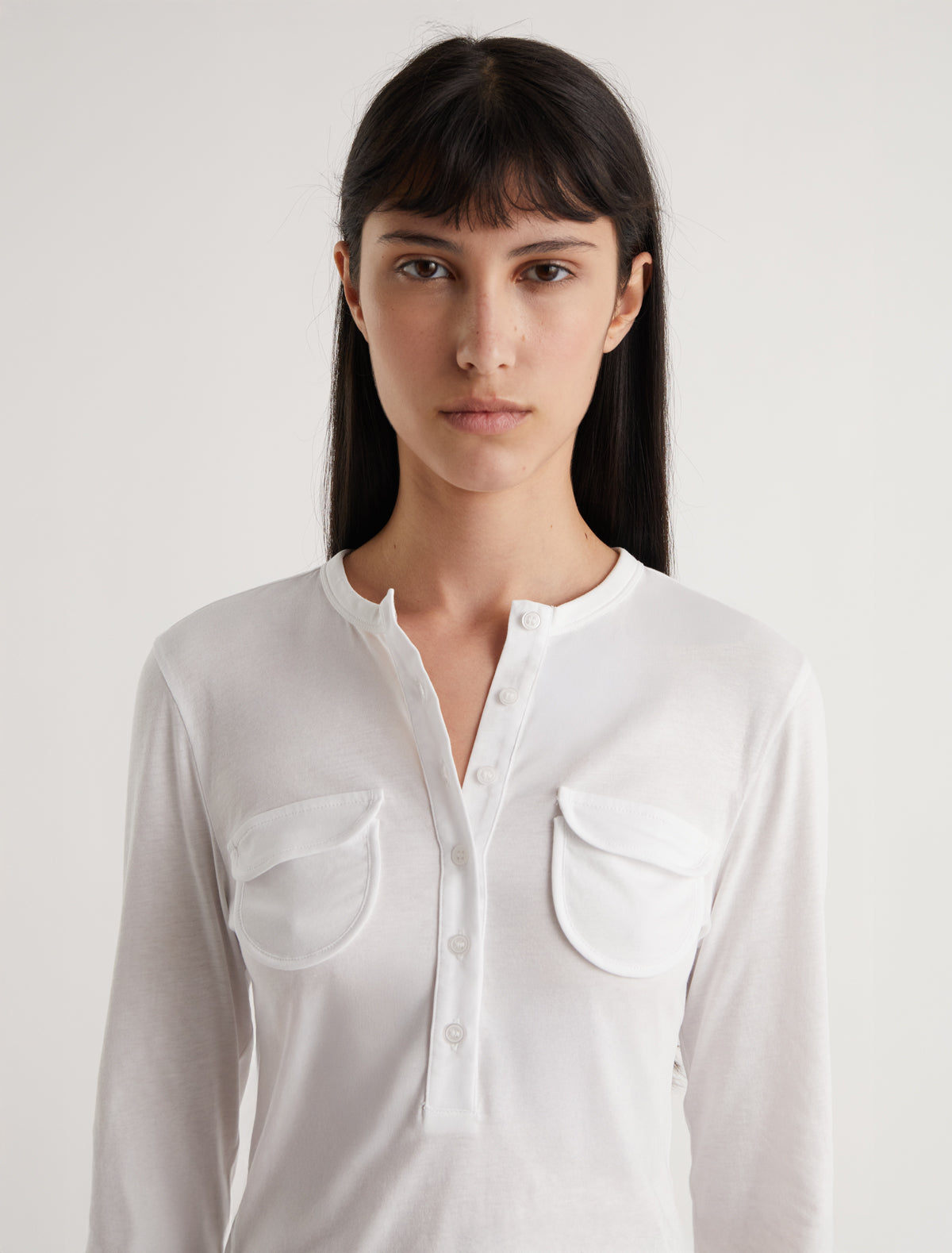 Nestor long sleeve top button placket chest pockets