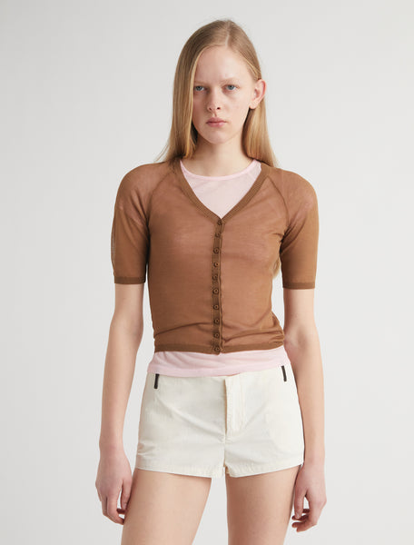 paloma wool カーディガン ブラウン Sサイズ NICE-Brown short-sleeve knit cardigan with a V-neckline – paloma wool