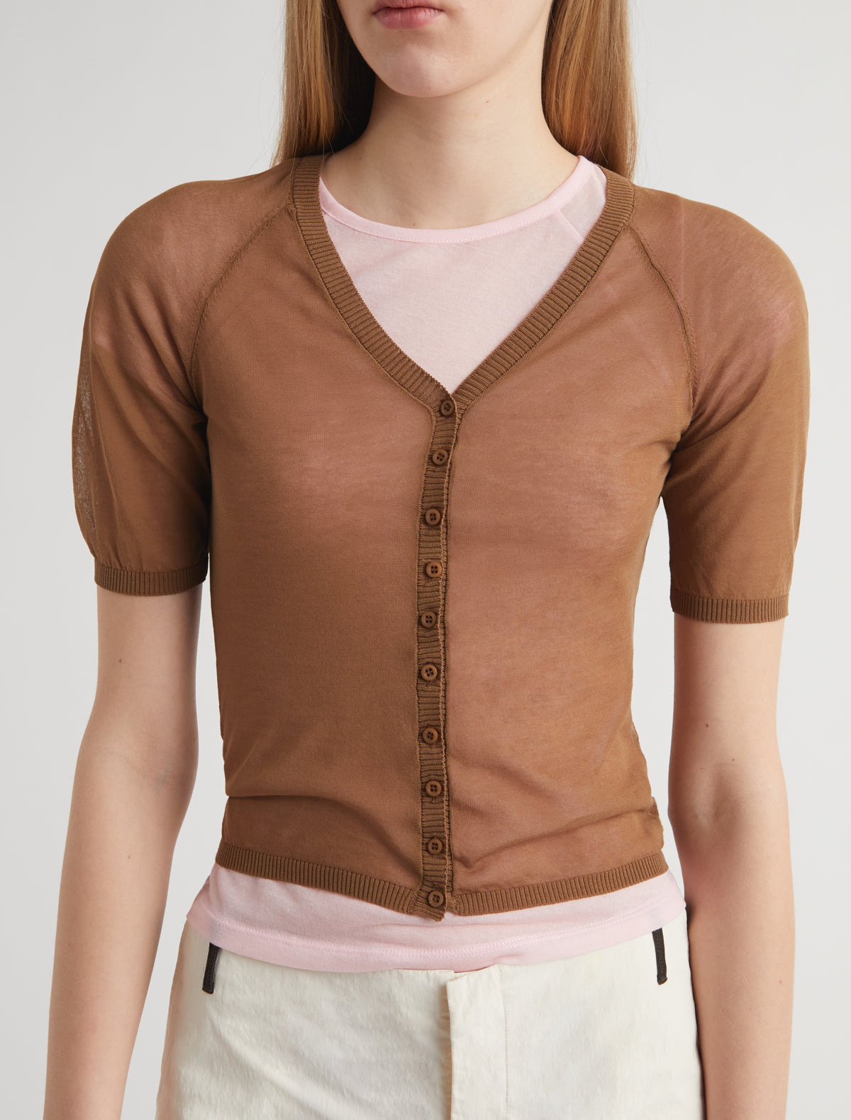NICE-Brown short-sleeve knit cardigan with a V-neckline – paloma wool