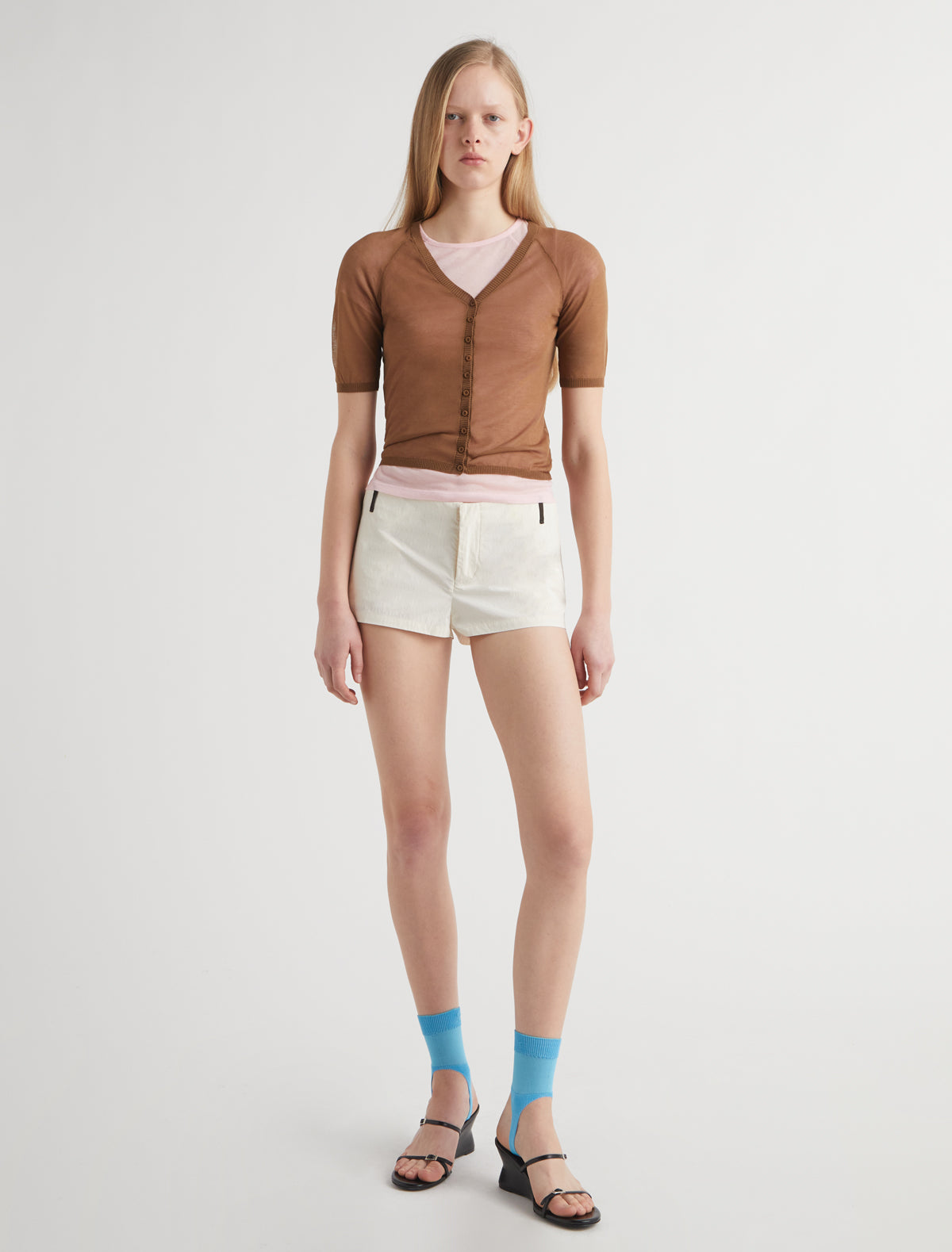 NICE-Brown short-sleeve knit cardigan with a V-neckline – paloma wool