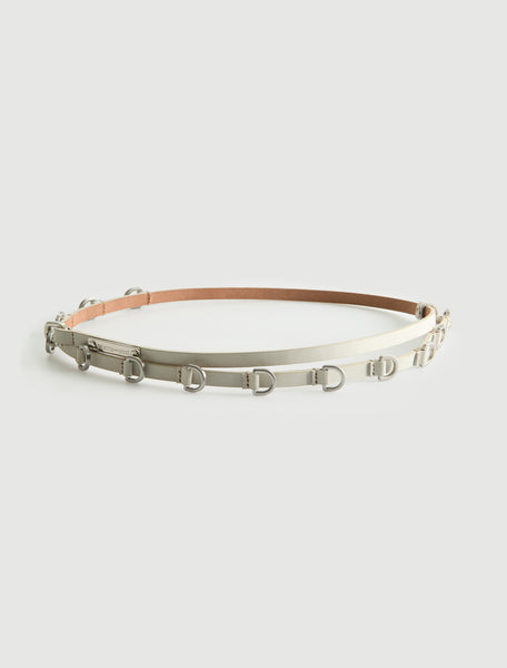 NORA-Off white extra-slim belt with a carabiner and metal D-rings