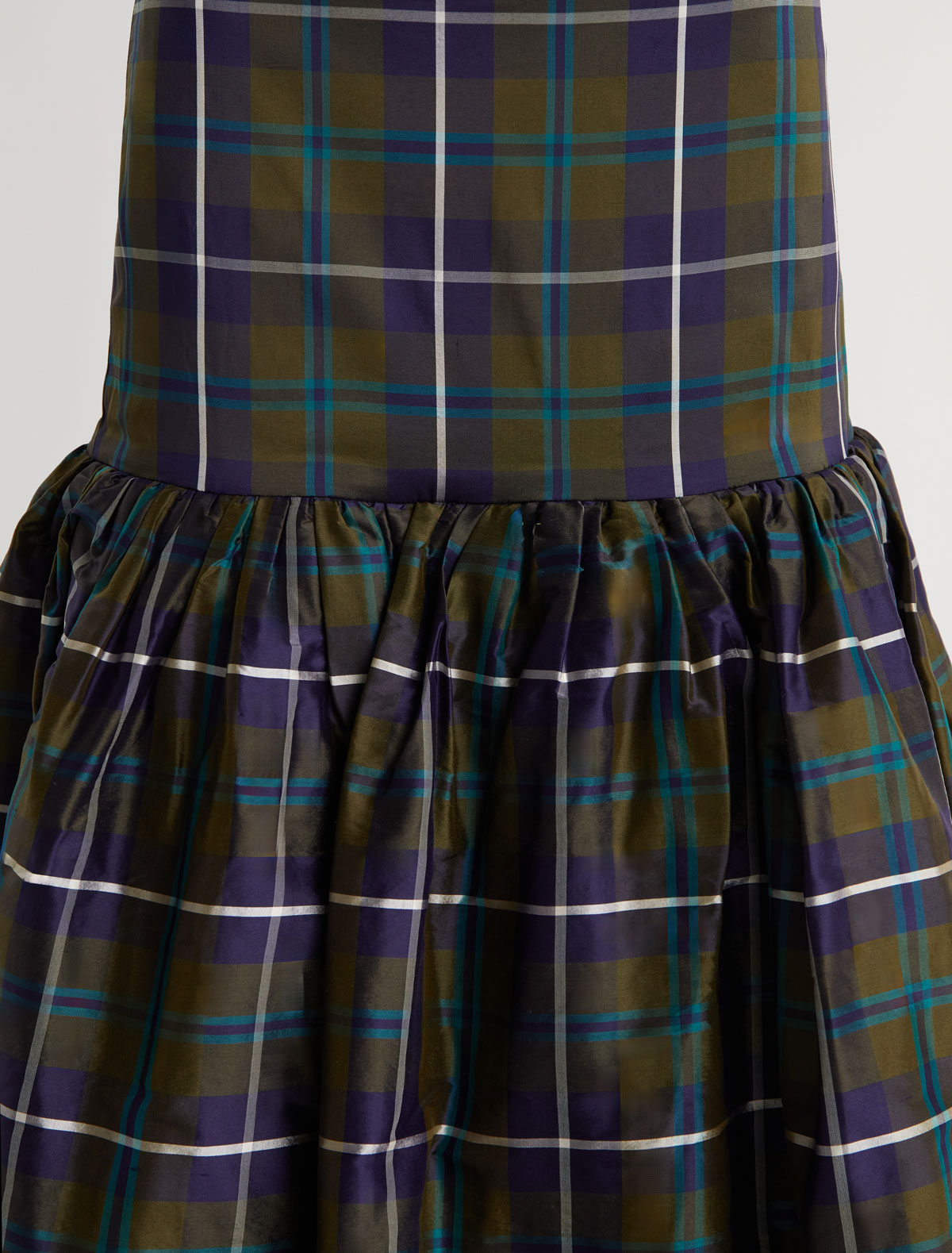 Oldy checked silk skirt puffy silhouette navy 2