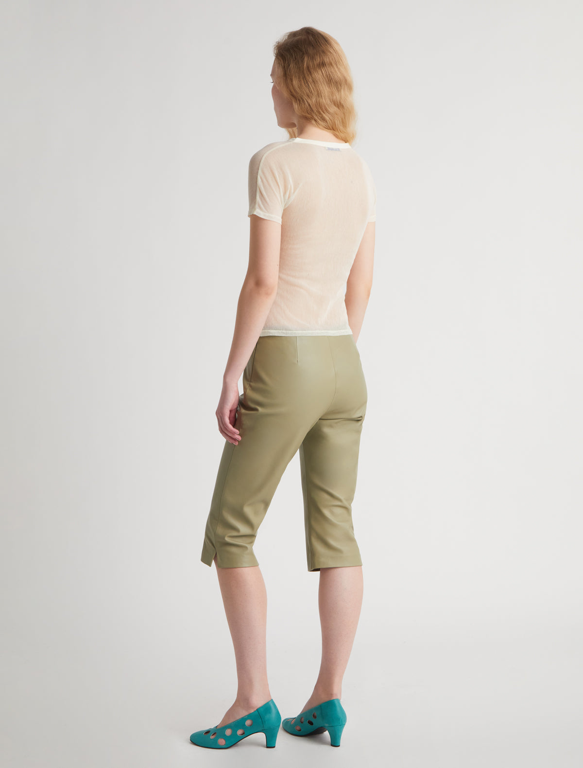 OLIMPIA MESH-Off-white crossed raglan top with side snap closures