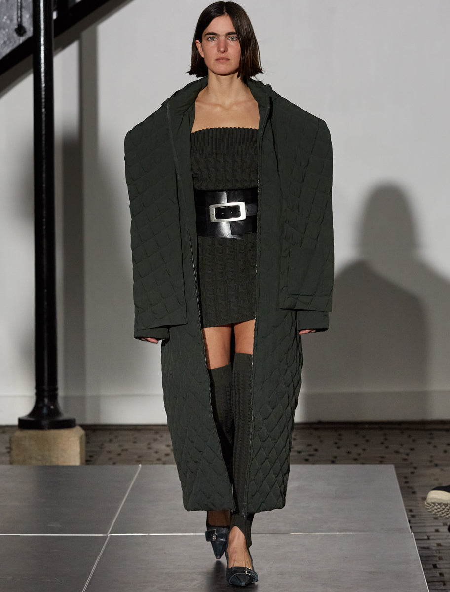 Otter long padded puffer removable scarf khaki