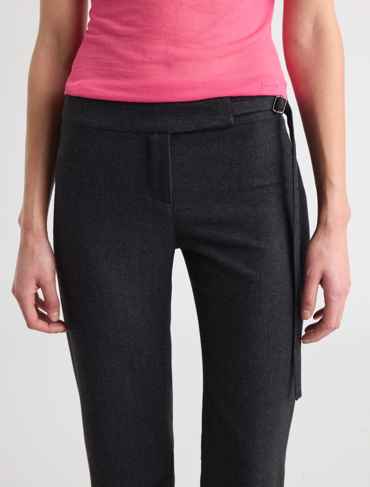 Bigas regular straight leg capri pants tie detail waistband darkgrey