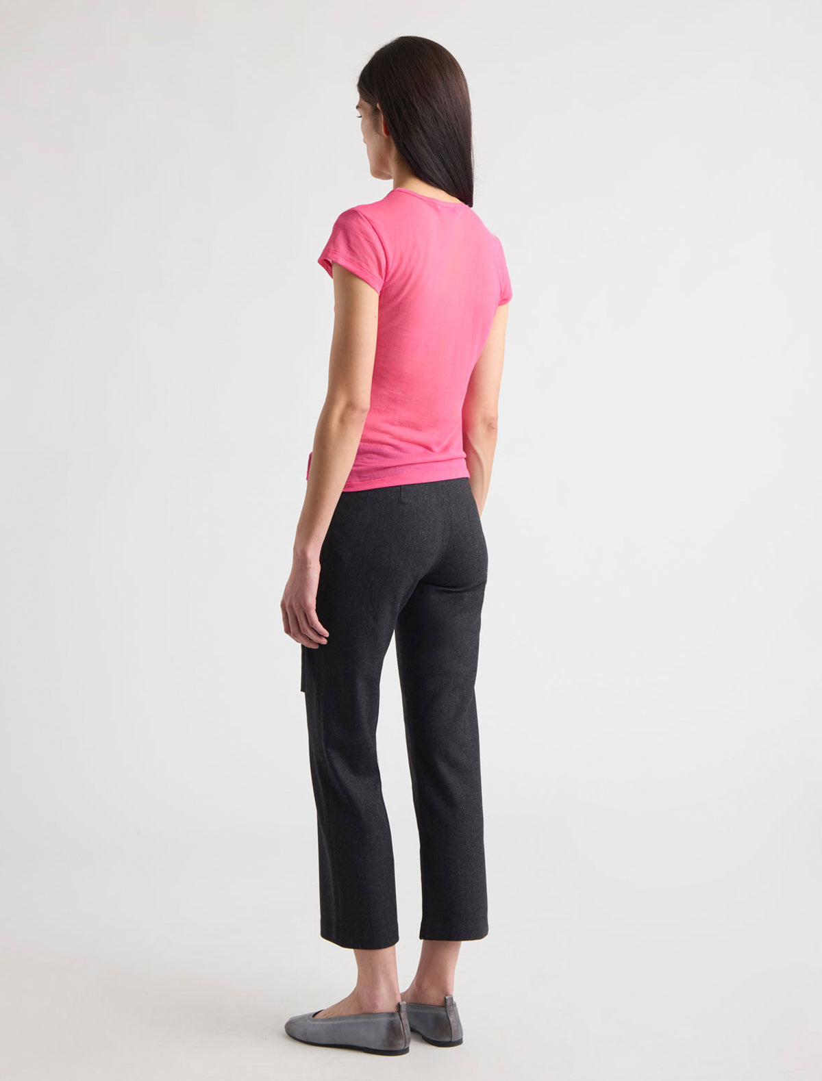 Bigas regular straight leg capri pants tie detail waistband darkgrey