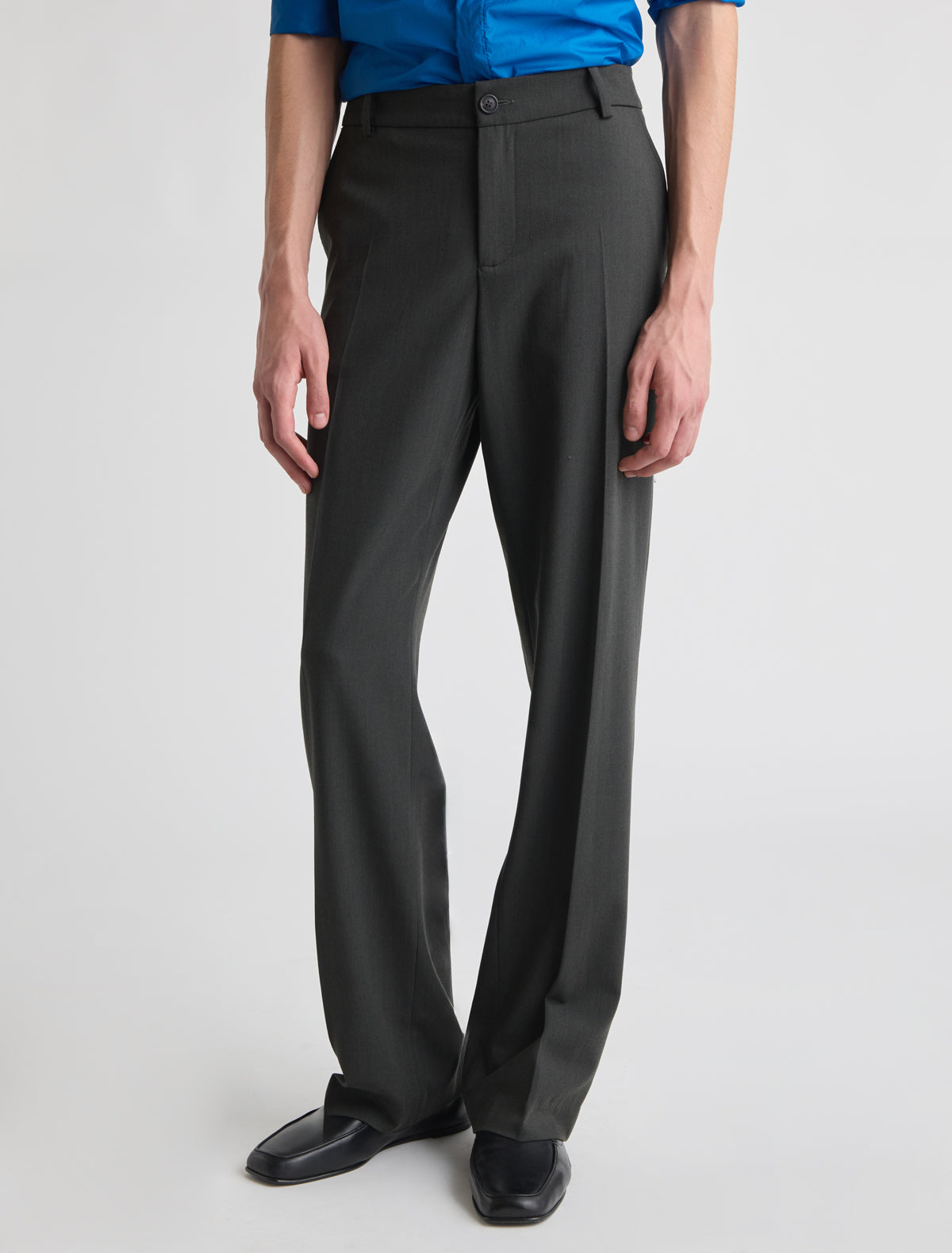 Lane straight leg mens suit pants slightly wide fit side pockets back welt pockets green