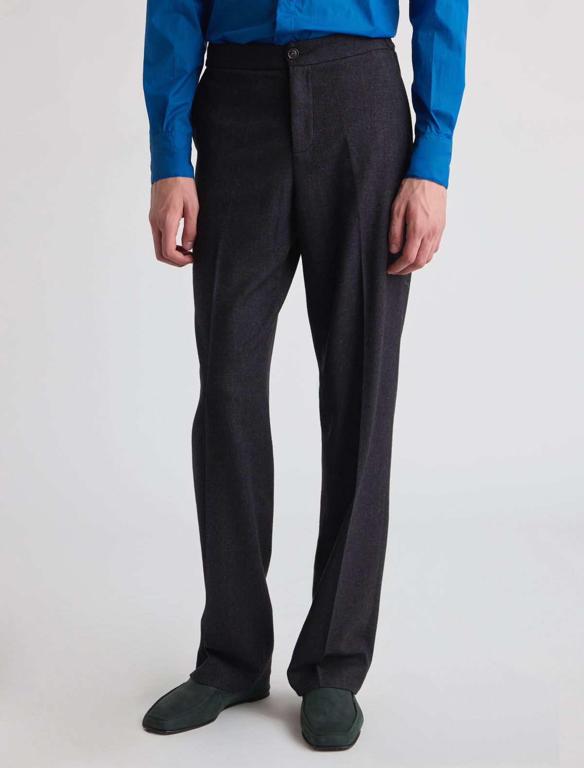 Rilke tailored trousers adjustable buttoned tab front side pockets square patch pockets grey