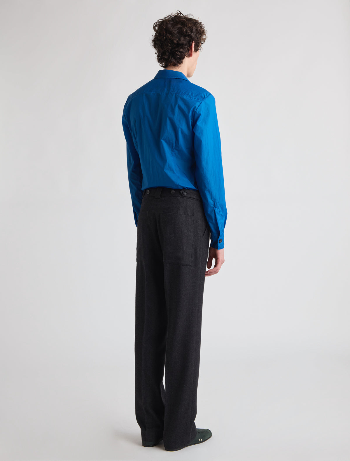 Rilke tailored trousers adjustable buttoned tab front side pockets square patch pockets grey