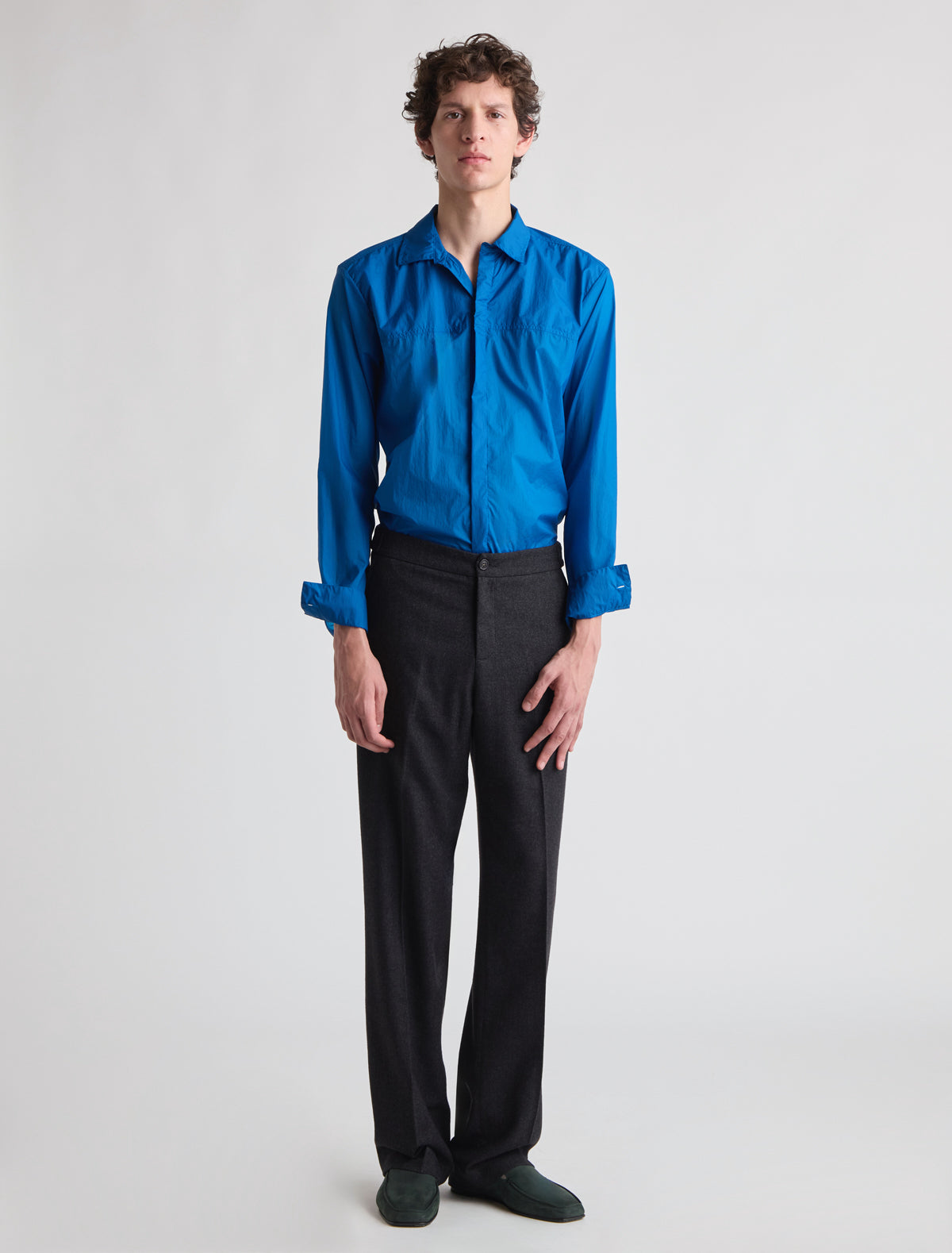Rilke tailored trousers adjustable buttoned tab front side pockets square patch pockets grey