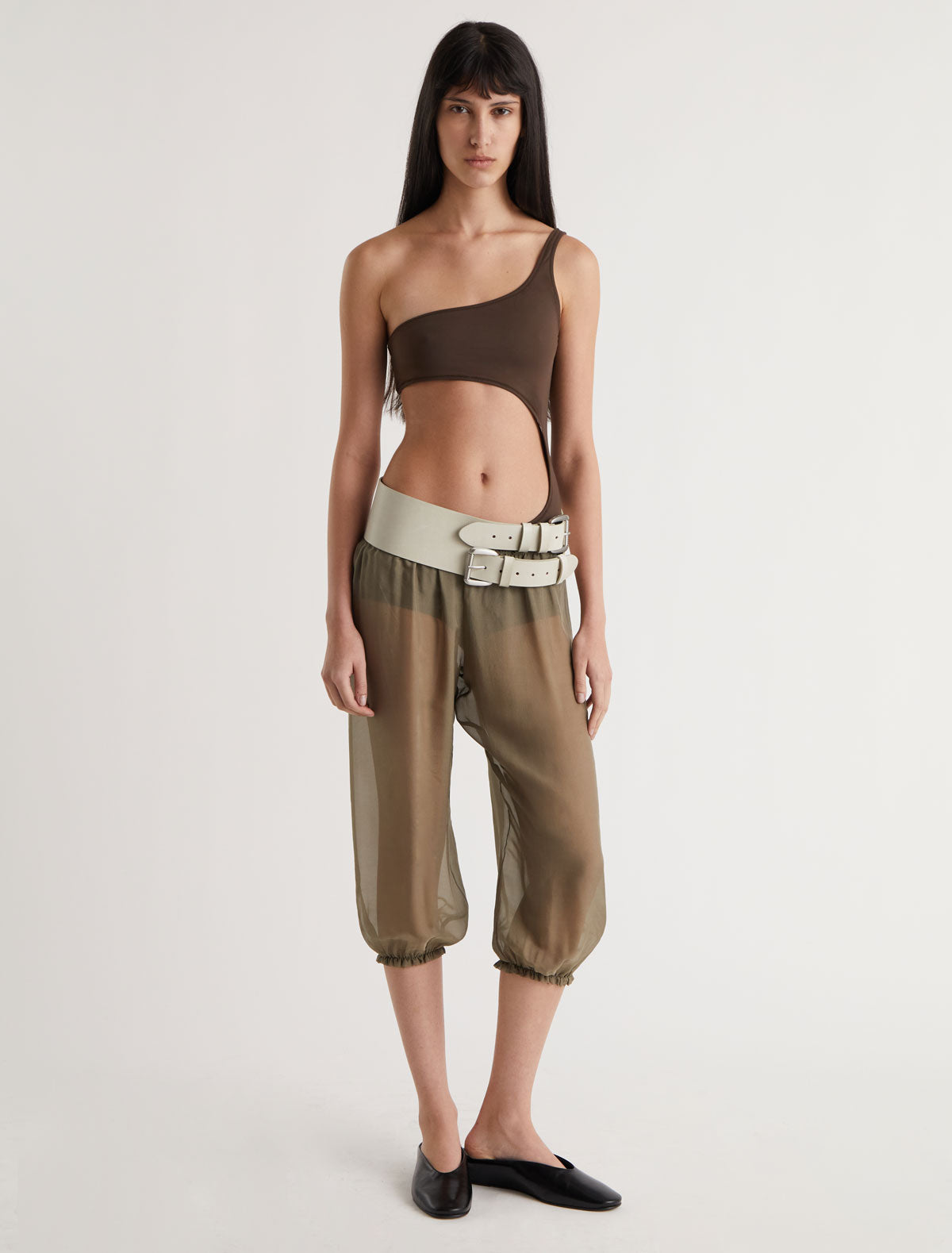 Penelope wide leather belt double buckle system offwhite