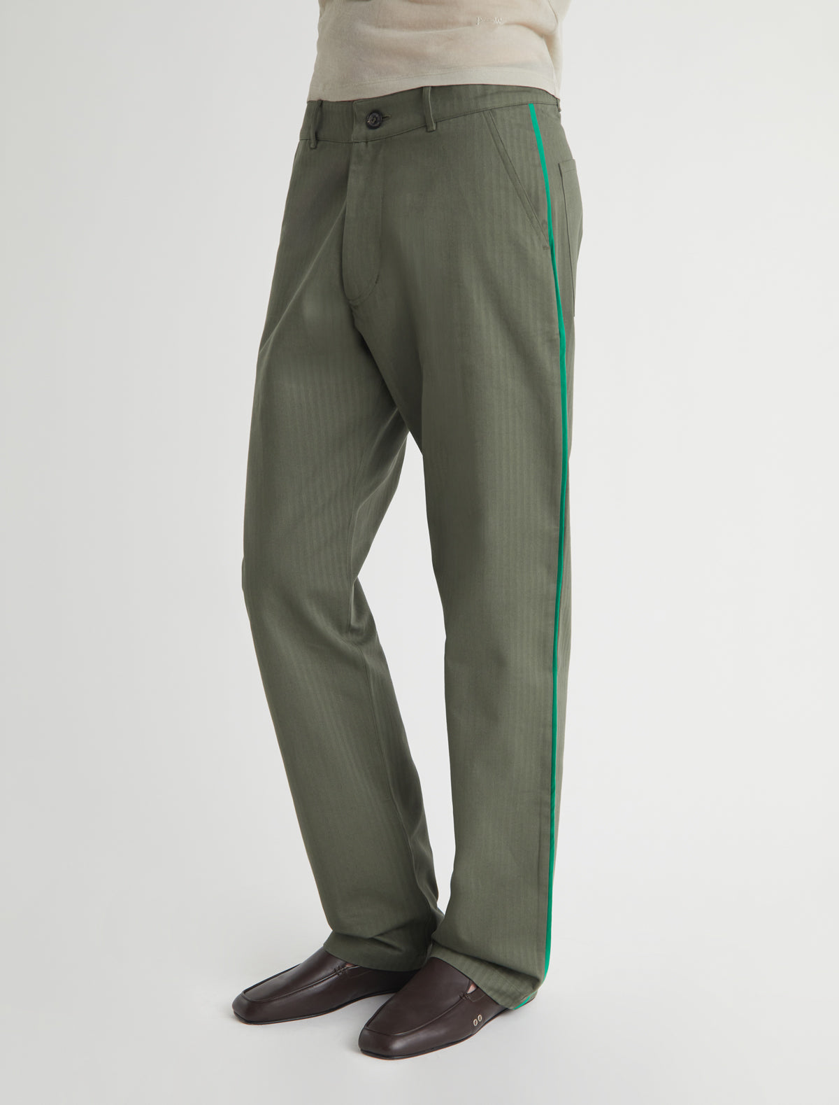 Pi twill pants contrast piping sides