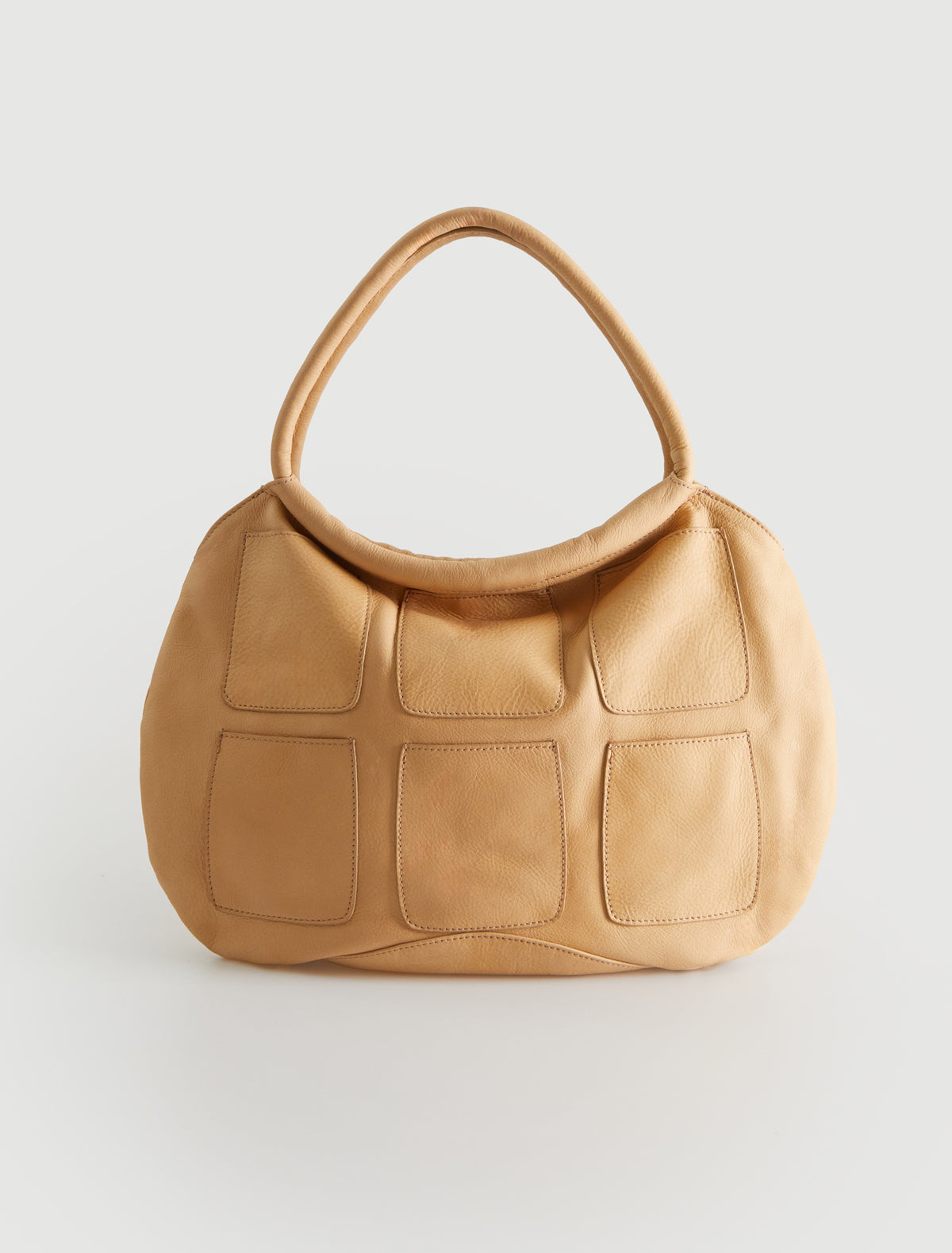 Pockets round shaped shoulder bag multiple pocket details ocher