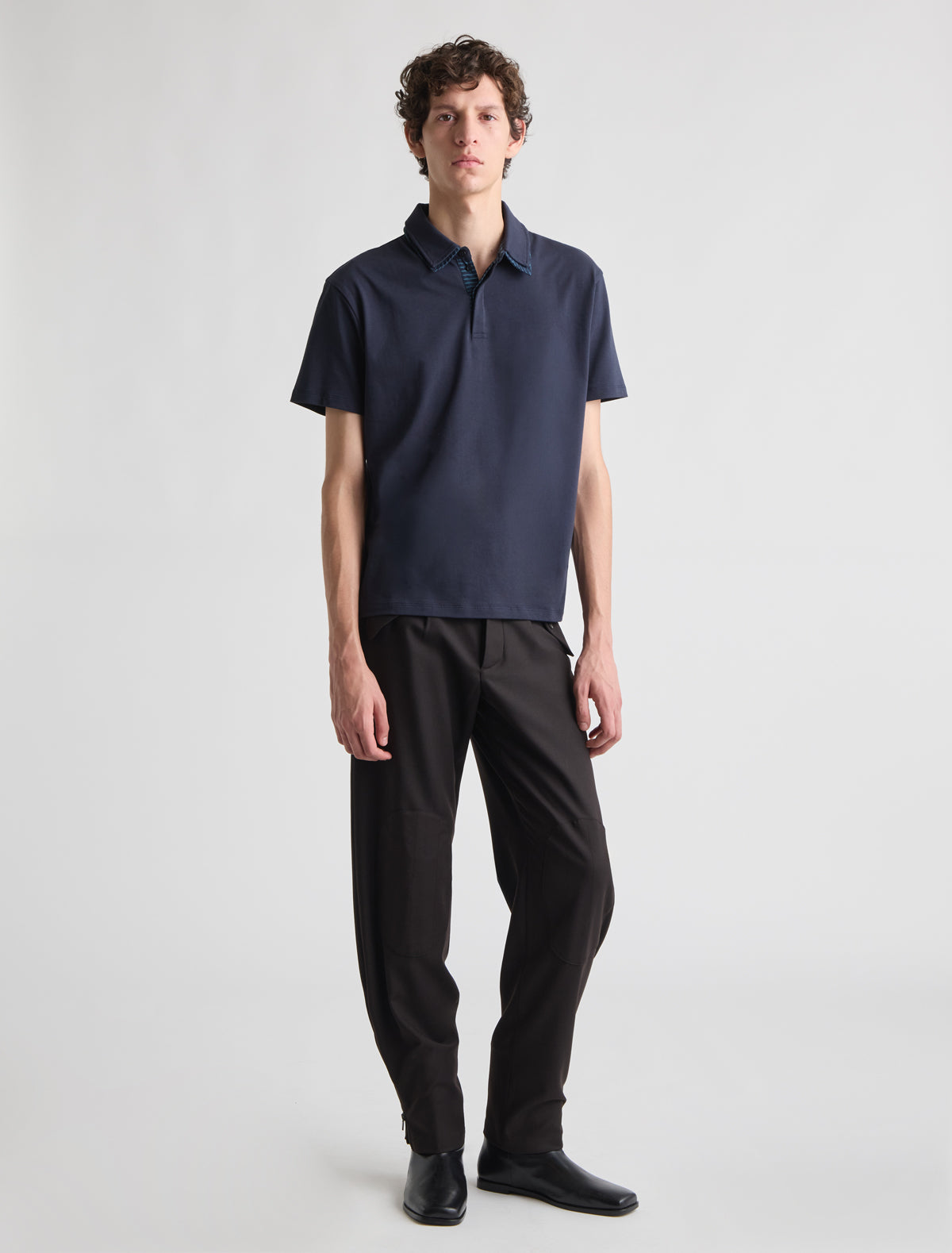 Narcis polo shirt button fastening contrast striped woven fabric collar neckline