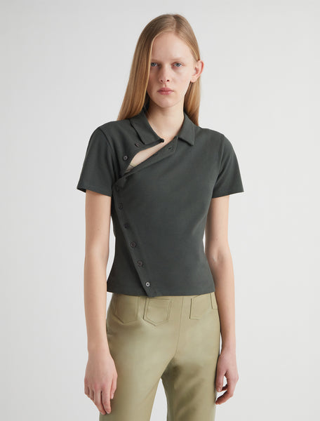 NICO-Khaki short-sleeved, asymmetric buttoned top – paloma wool